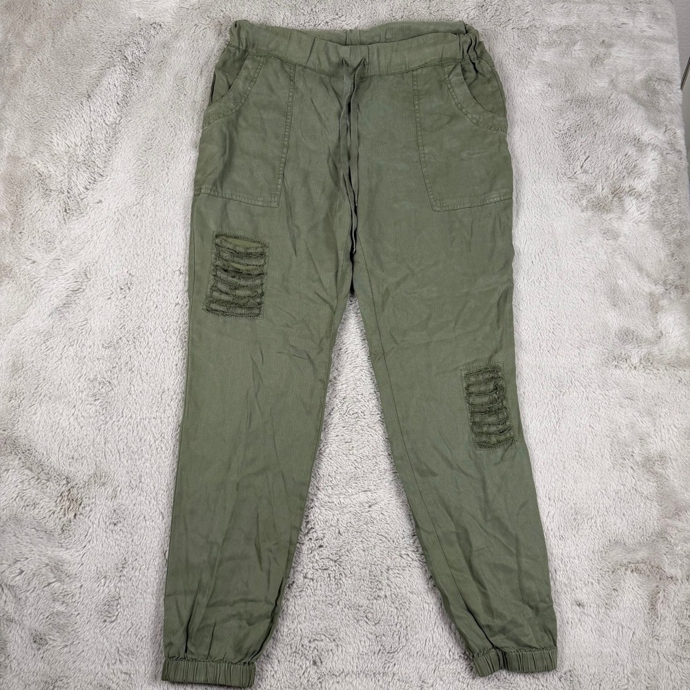 NWT On the Road Distressed Joggers Olive Green Casual Pants Comfy Size M